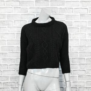 CHRISTINA LEHR Baby Alpaca Blend Birch Sweater cable knit black sz 1